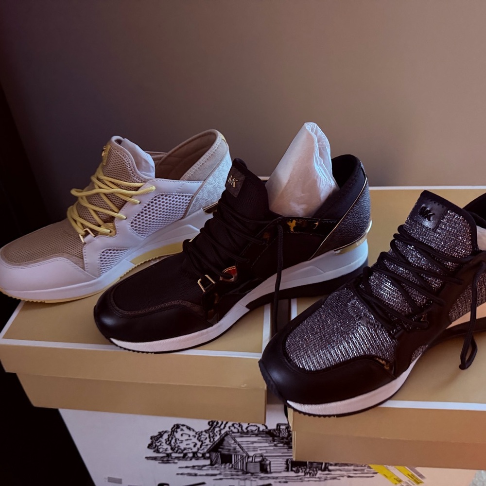 Michael Kors Women's Sneakers - Black, Cream, and Gold